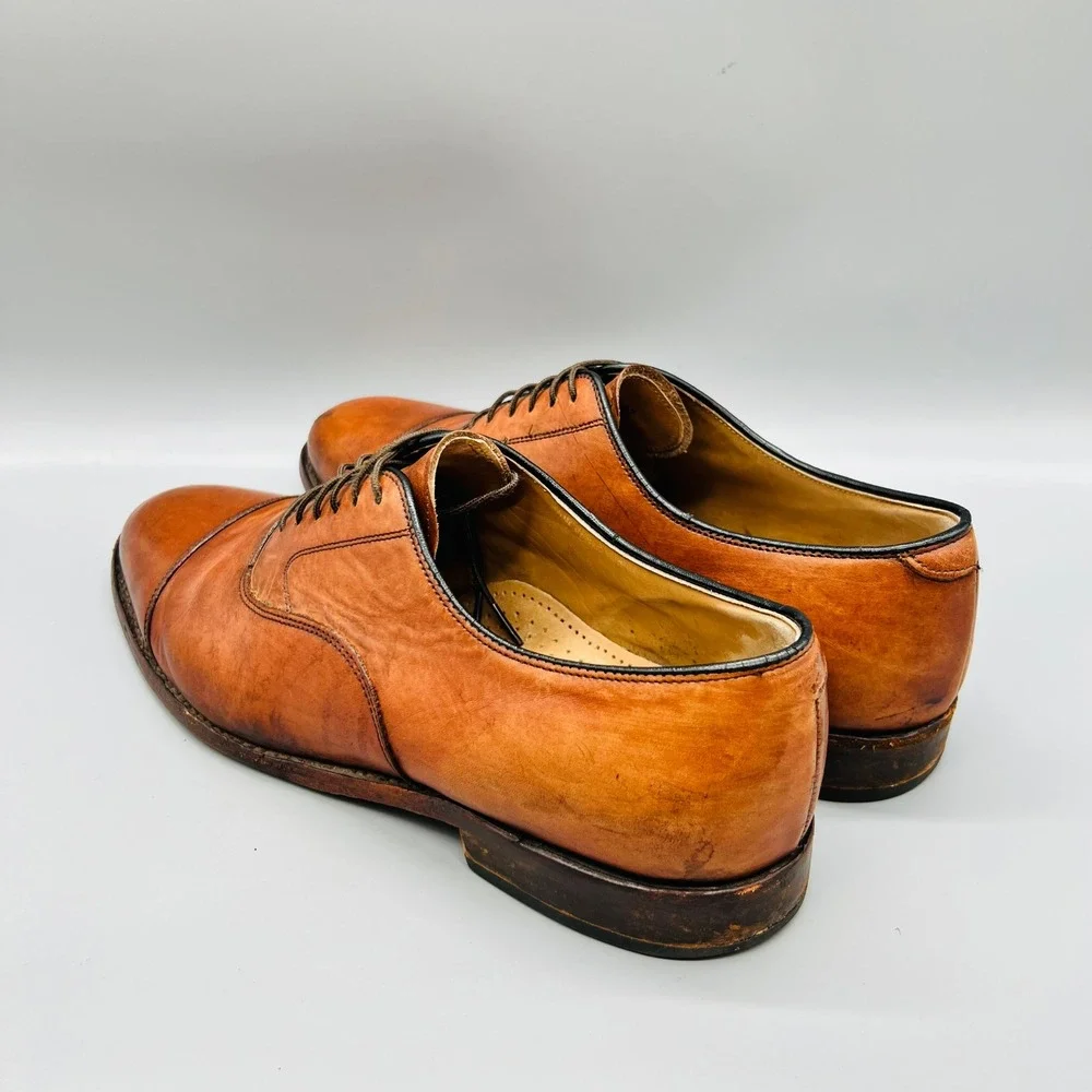 Johnston & Murphy Shoes Mens 10 Brown Leather Cap Toe Lace Up Dress Classic